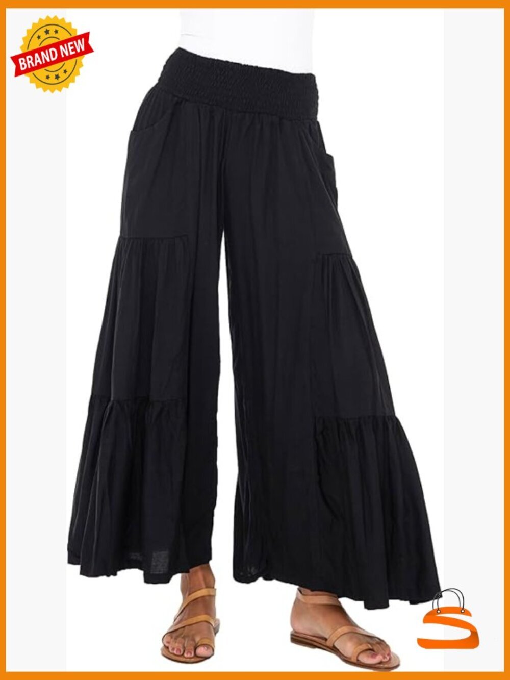 Boho Wide Leg Palazzo Pants with Pockets Flowy High Waist